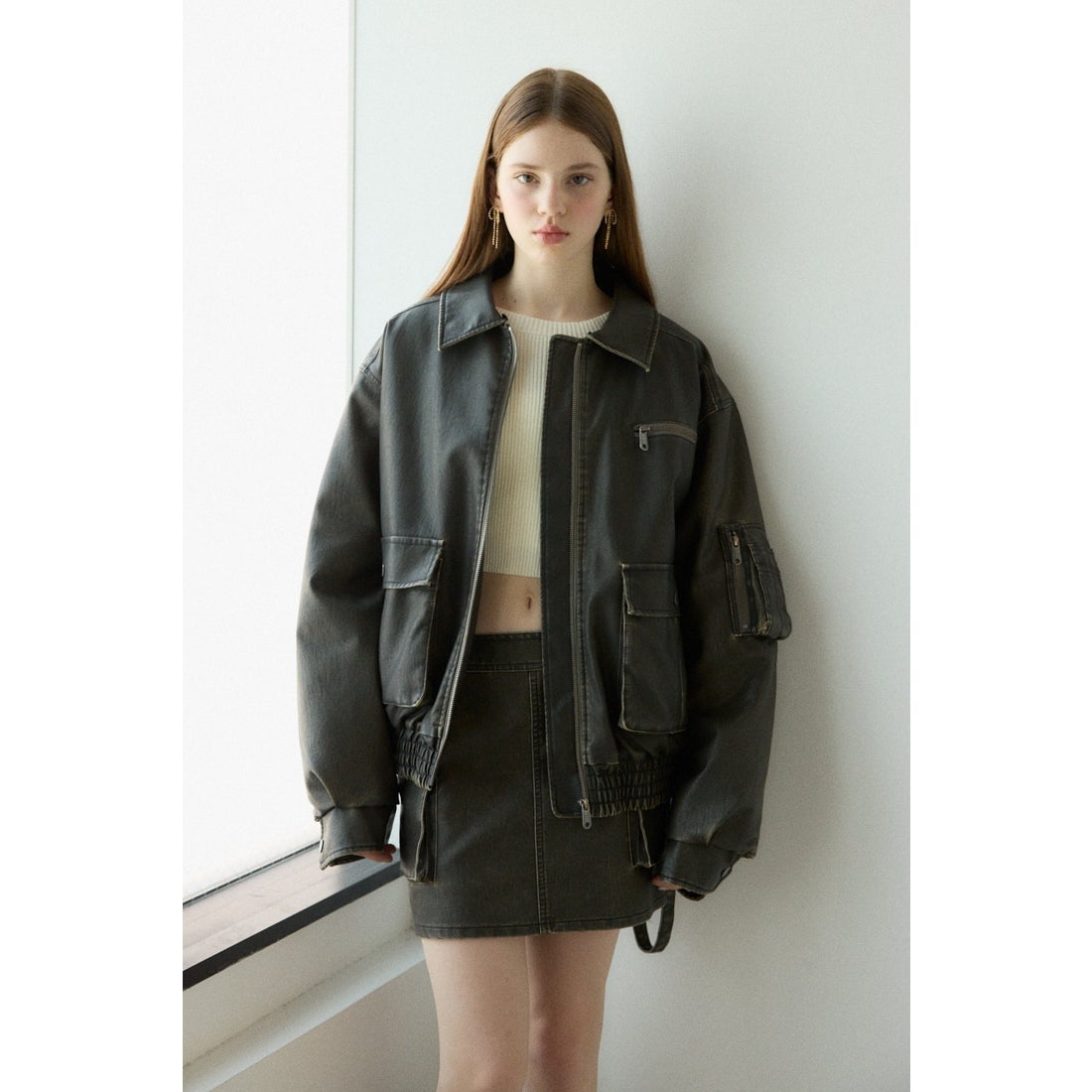 SLY VINTAGE F／LEATHER S／ブルゾン BLK -ファッション通販 FASHION