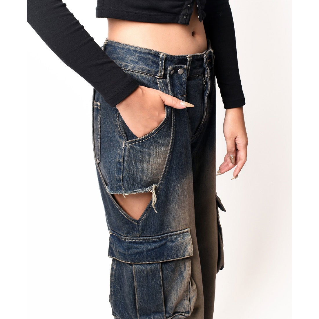 スパイラルガール SPIRALGIRL 2WAYカーゴオーバーダイデニム （デニム