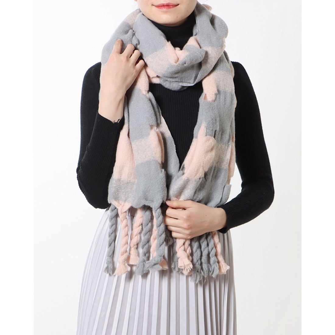 スタイルブロック STYLEBLOCK ブロックチェック大判マフラー （ピンク