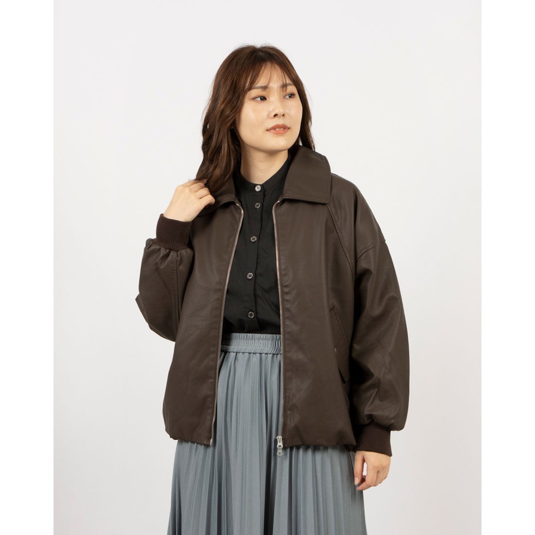 スタイルブロック STYLEBLOCK フェイクレザーボア襟付きジャケット