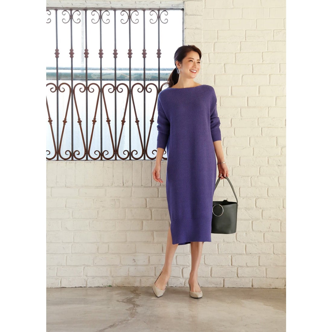 スタイルデリ STYLE DELI ざっくりルーズニットワンピース （パープル
