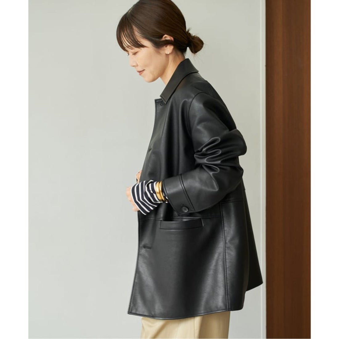 プラージュ Plage Leather Like Car コート （ブラック