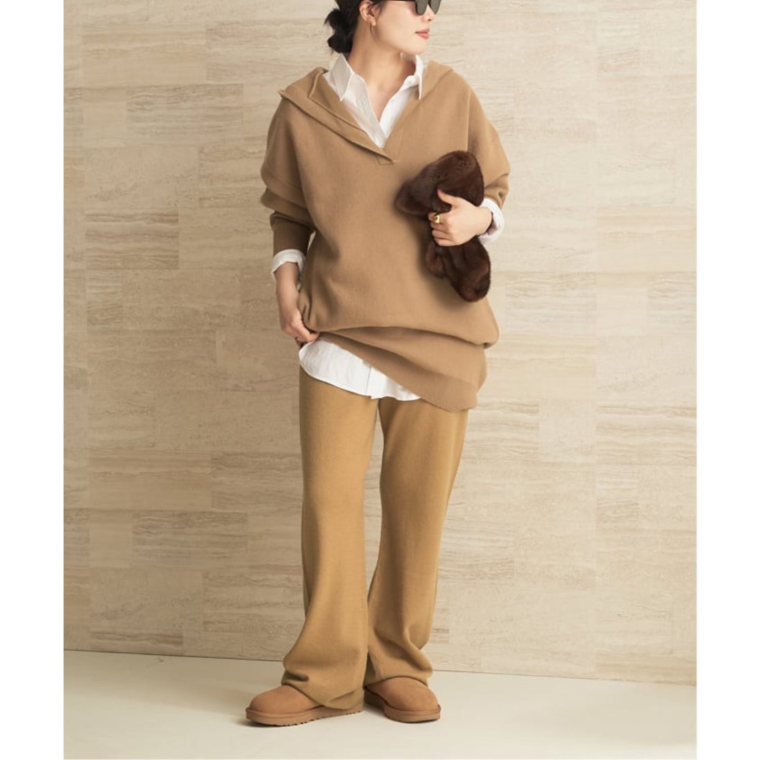 極美品◇OHGA マシュマロパンツ ベージュ キャメル S 普通丈 オーガ