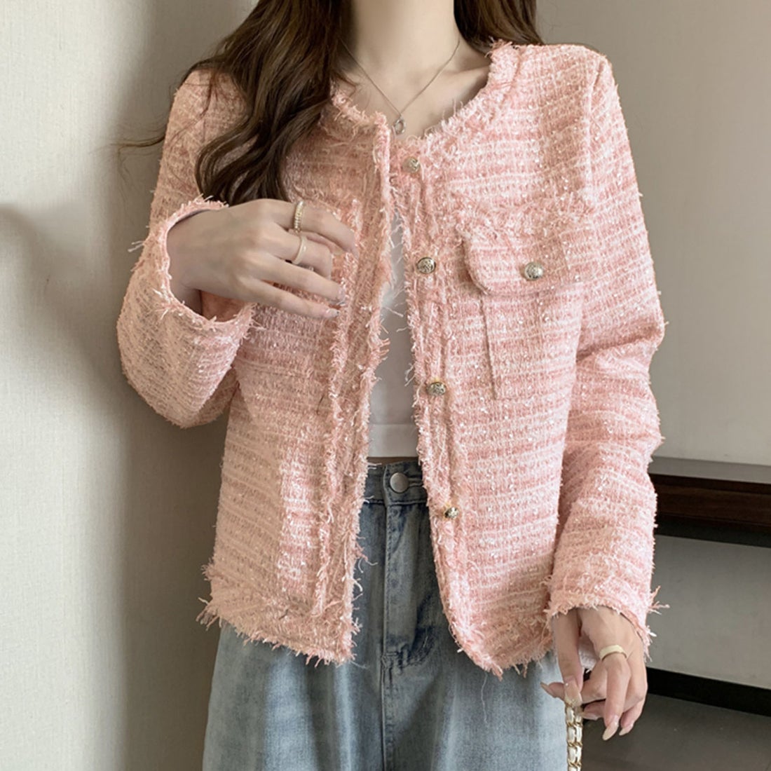 プライベートビーチ privatebeach ツイードチェックノーカラー