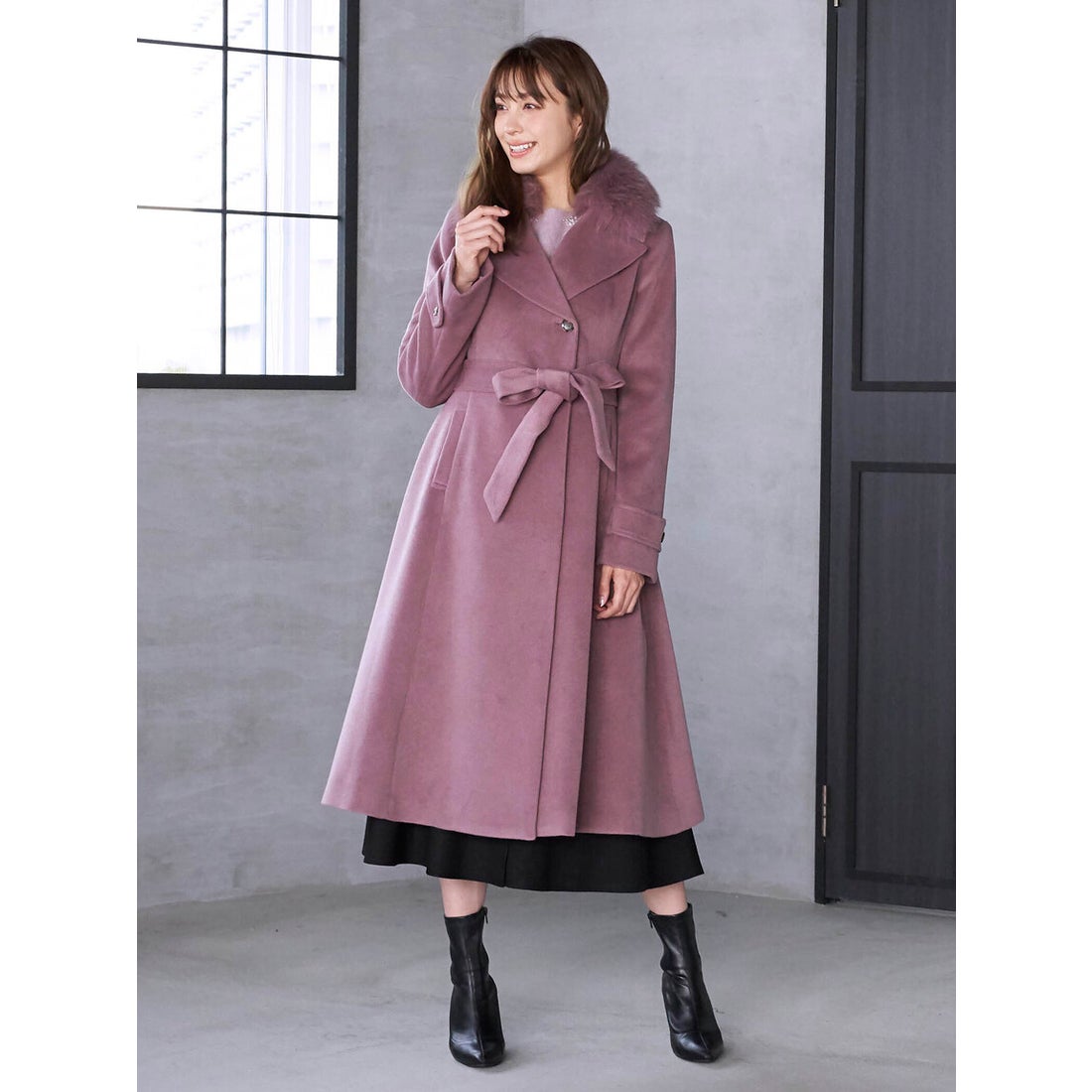 クイーンズコート QUEENS COURT FOXファー襟プリンセスコート