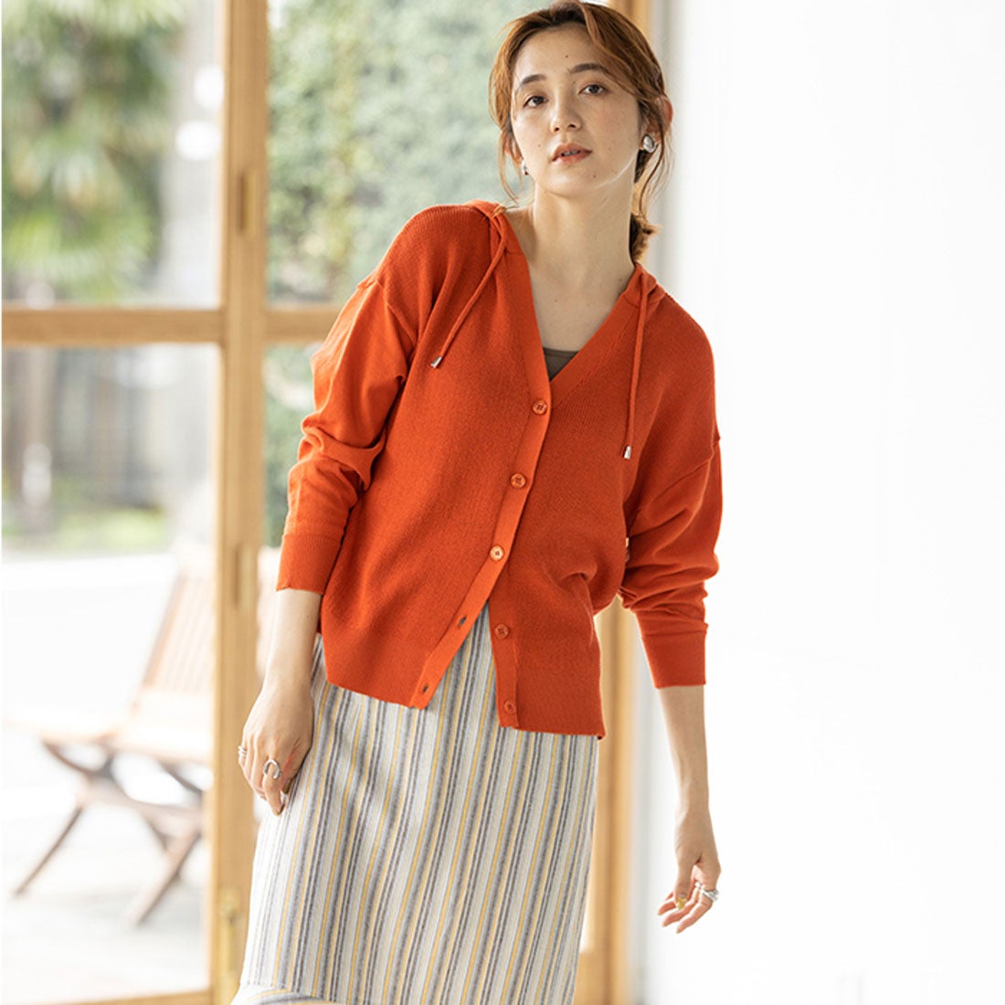 ジーラ GeeRA フード付サマーニットカーディガン （オレンジ
