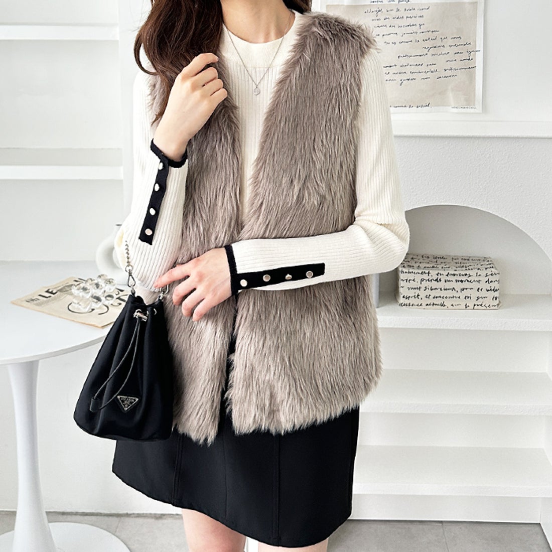 ジーラ GeeRA ロングフェイクファーベスト （モカブラウン