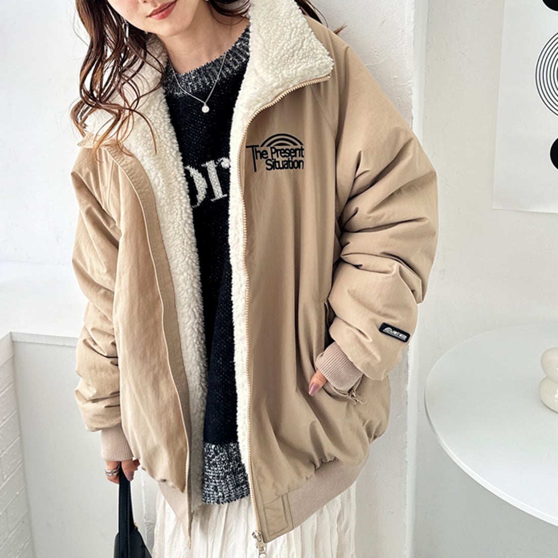 ジーラ GeeRA ナイロン裏ボアブルゾン （ベージュ） -アウトレット通販