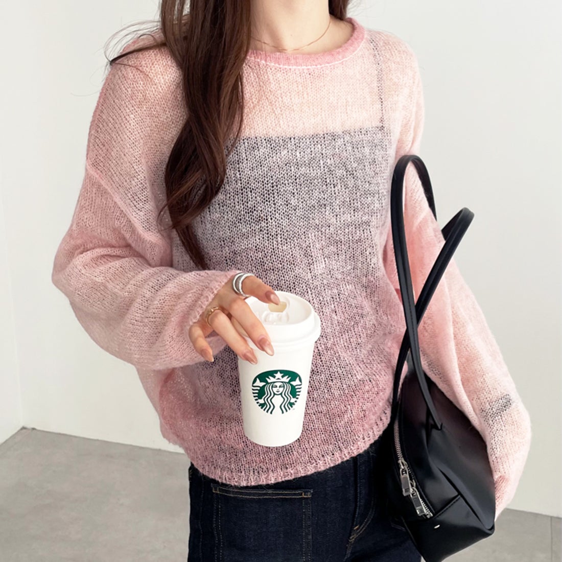 ジーラ GeeRA グラデーションシアーニットプルオーバー （ピンク