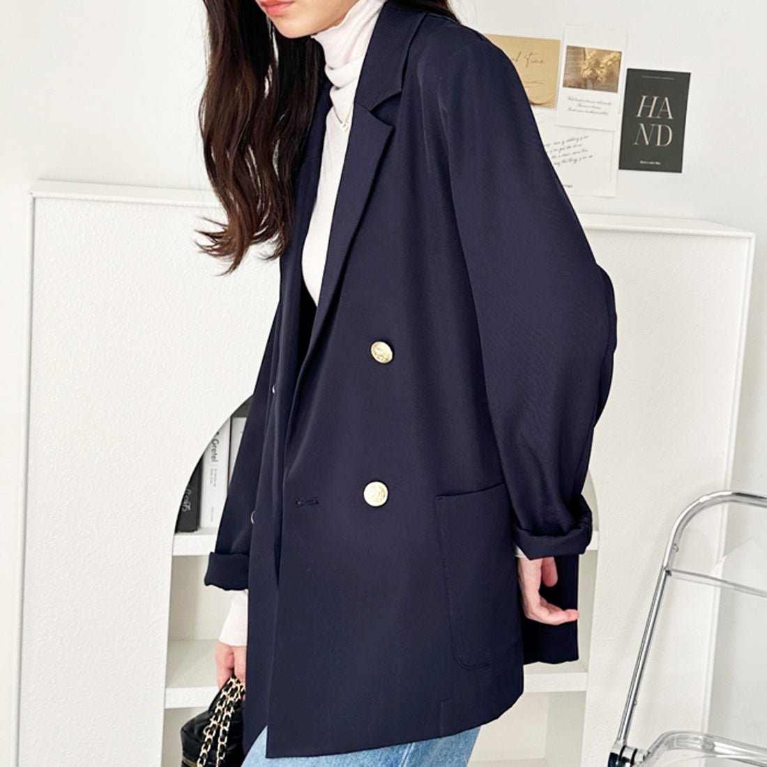 ジーラ GeeRA 金ボタンダブルテーラードジャケット （ネイビー