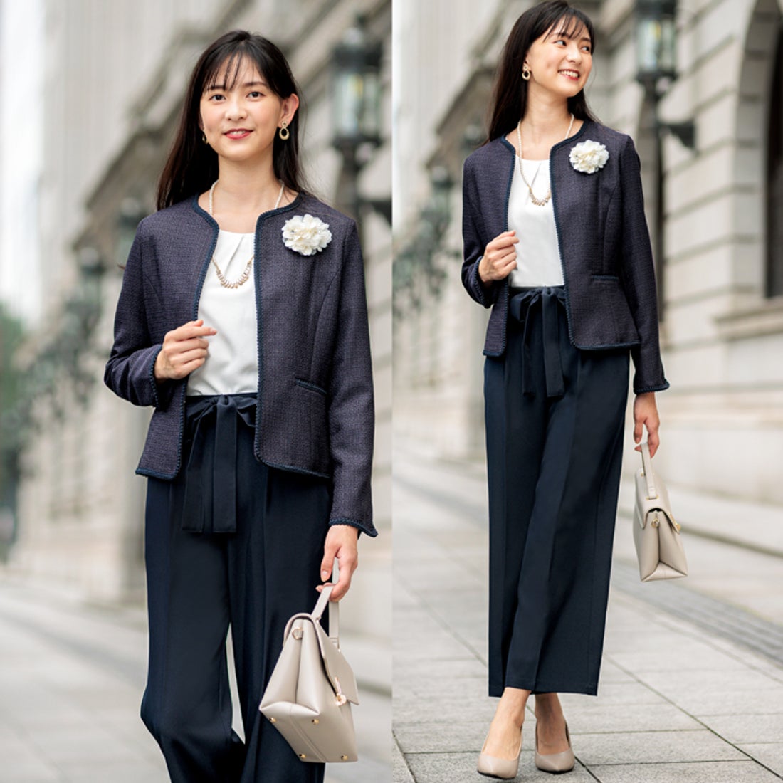 ジーラ GeeRA 【4点セット】〈ワイドパンツ〉ツイードジャケットパンツ