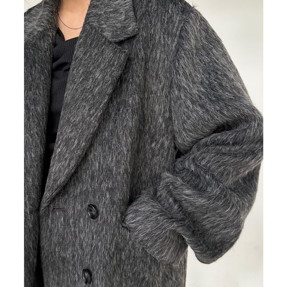 ラナン RANAN ダブルテーラードシャギージャケット （グレー