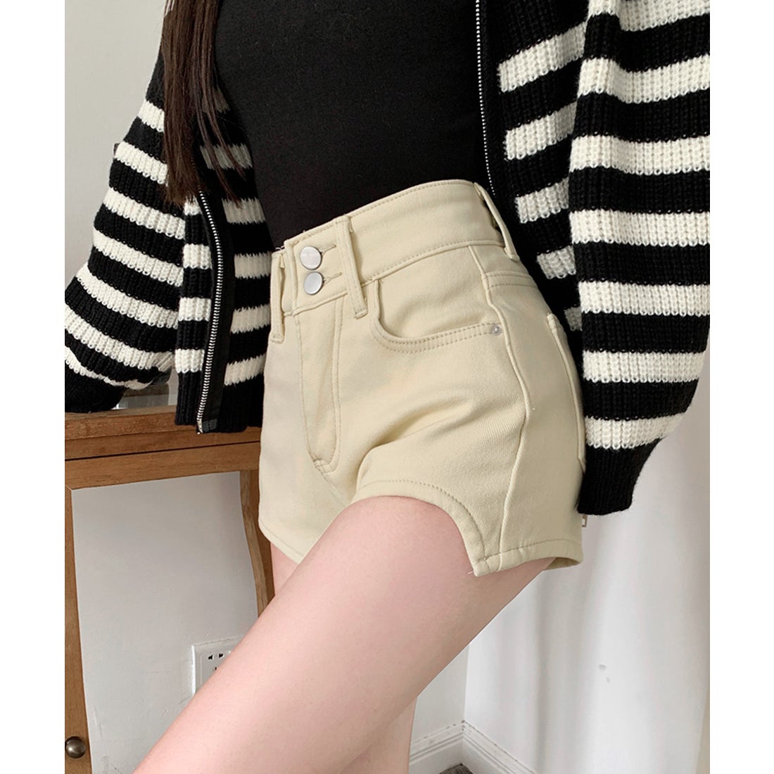 リフ Riff 裏起毛ハイウエストショートパンツ ショート丈 ショーパン