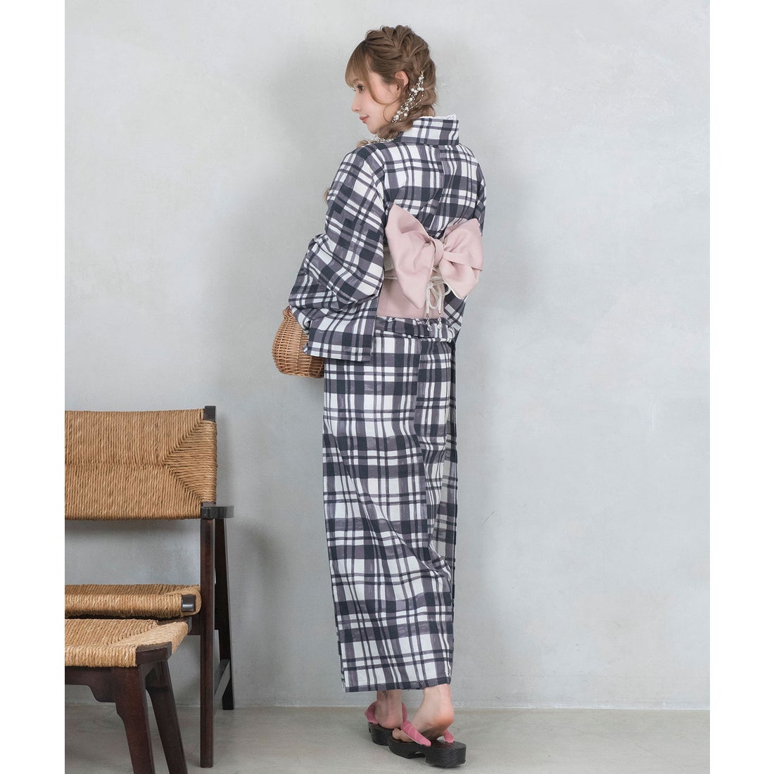 レティカ Retica 浴衣 レトロ モノトーンチェック ゆかた3点セット