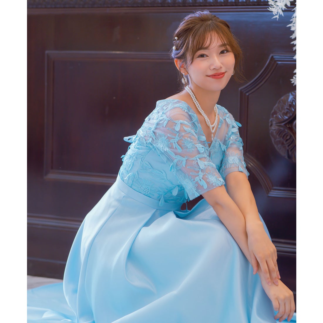 レティカ Retica フラワーレース刺繍切替 大人Aライン フレアロング