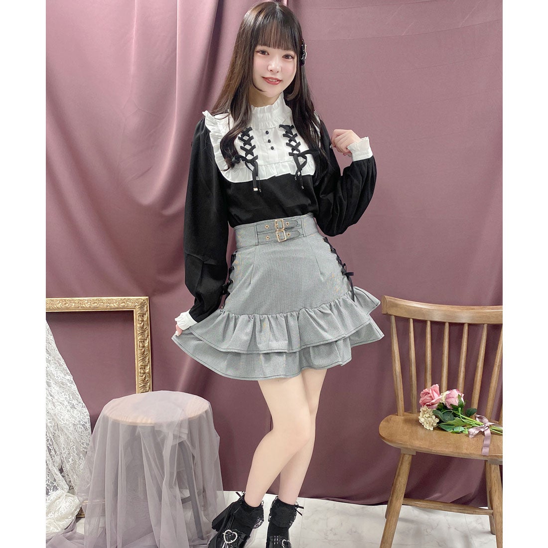 ロジータ ROJITA サイドレースアップアWフリルスカート （グレー