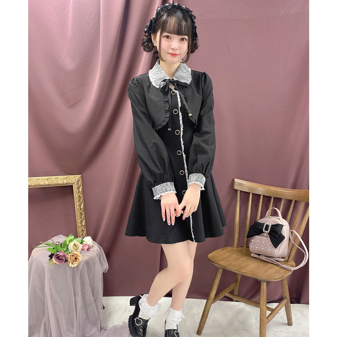 ロジータ ROJITA チョーカーリボンボレロ風ワンピース （ブラック