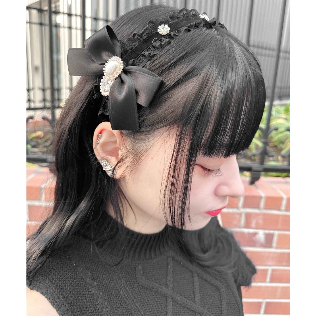 ロジータ ROJITA サイドリボン付レースベロアカチューシャ （ブラック