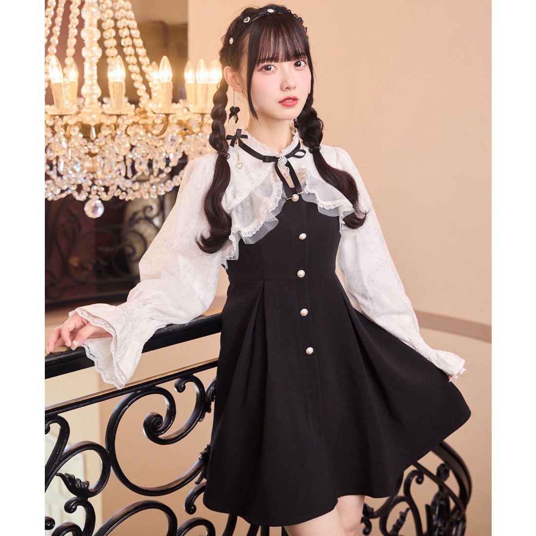 ロジータ ROJITA 花柄シアーラッフルワンピース （ブラック） -靴