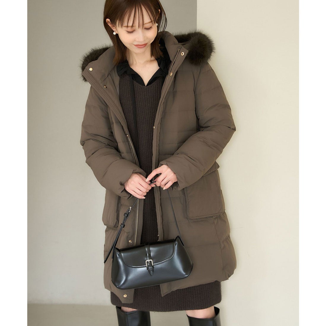 ロペピクニック ROPE' PICNIC ファー付きダウンコート （ダーク