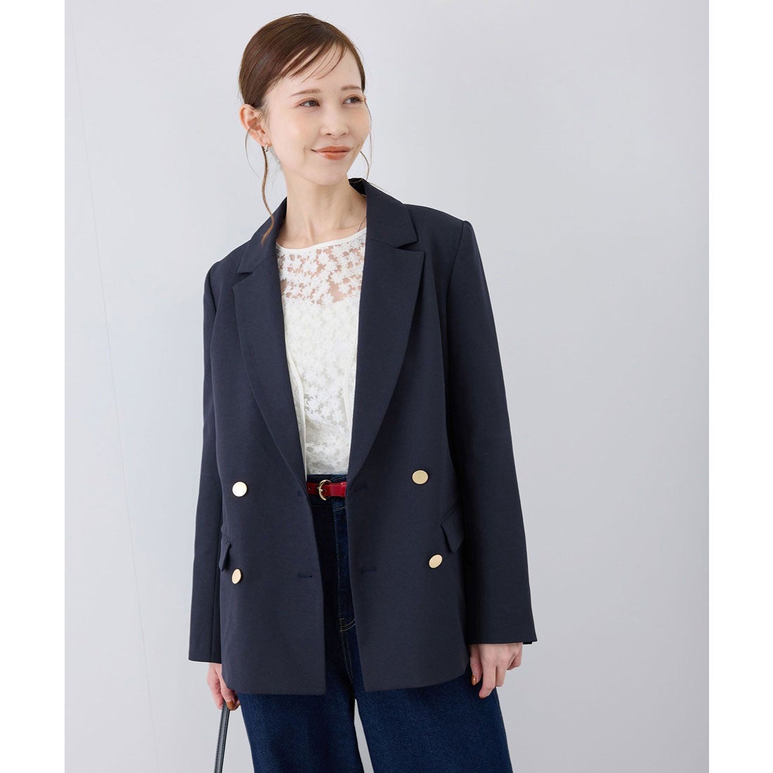 ロペピクニック ROPE' PICNIC ウールライクサージ金ボタンジャケット