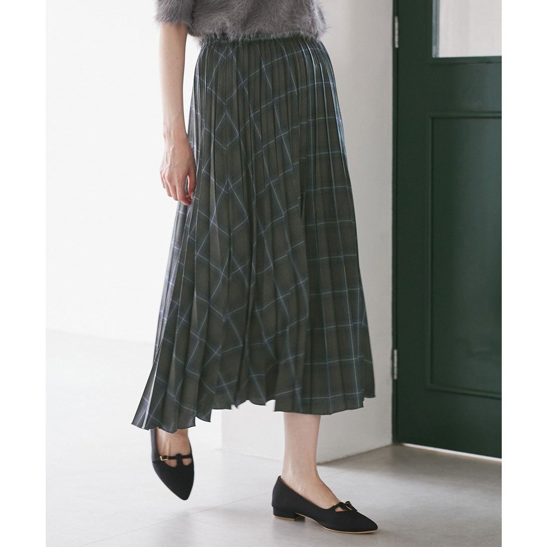ロペピクニック ROPE' PICNIC チェック柄プリーツスカート （モス