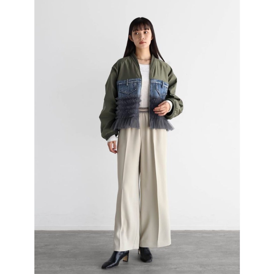 ラディエイト RADIATE デニム×チュールドッキングブルゾン （ブラック