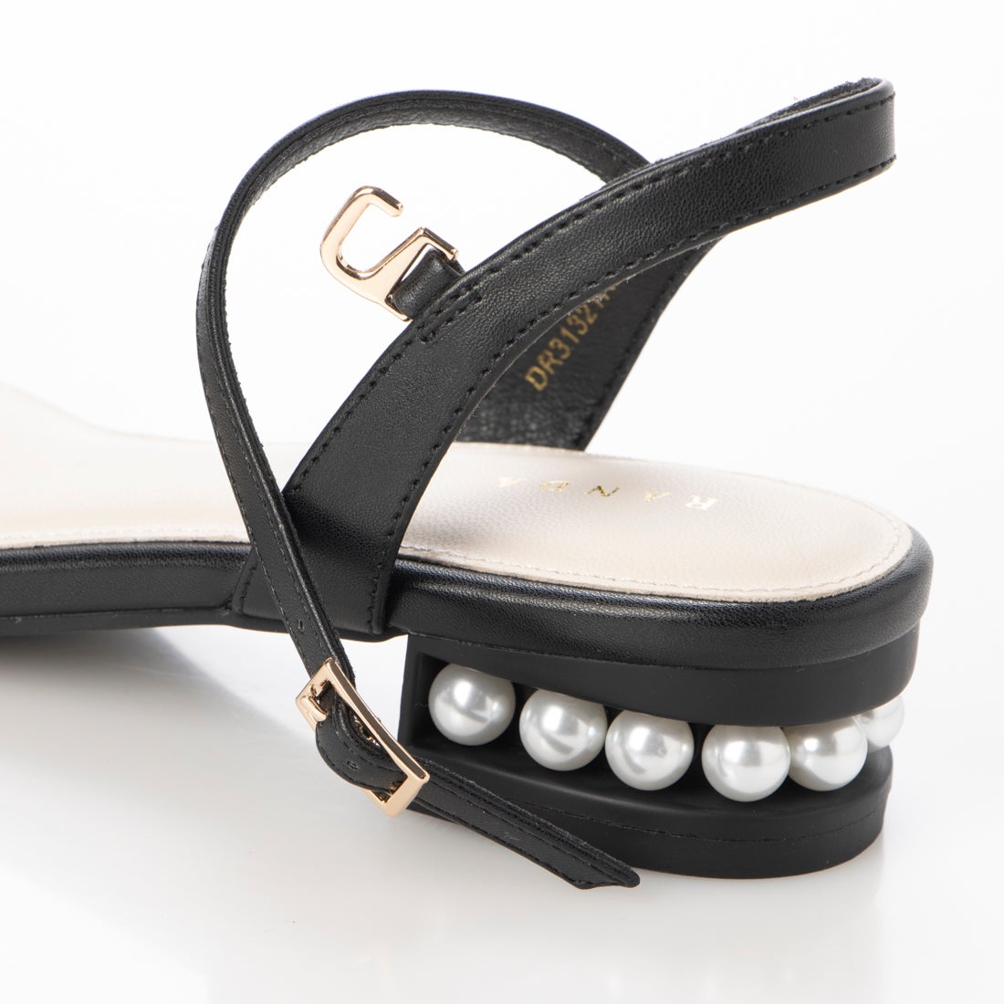 ランダ RANDA パールヒールバックストラップサンダル （BLACK