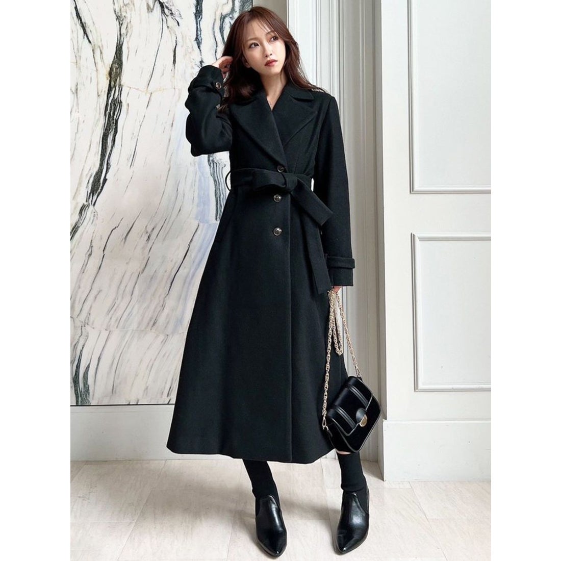 10%offクーポンカシミヤ 【ミンク】☆ブラック☆85㎝セミロングコート