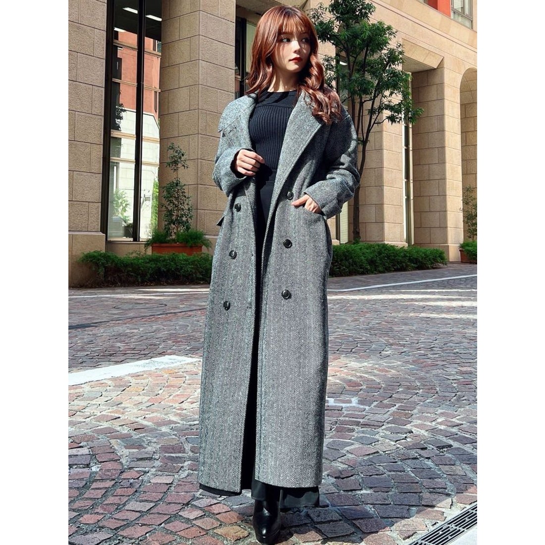 RESEXXY ステンカラーロングコート（チャコールグレー） -靴