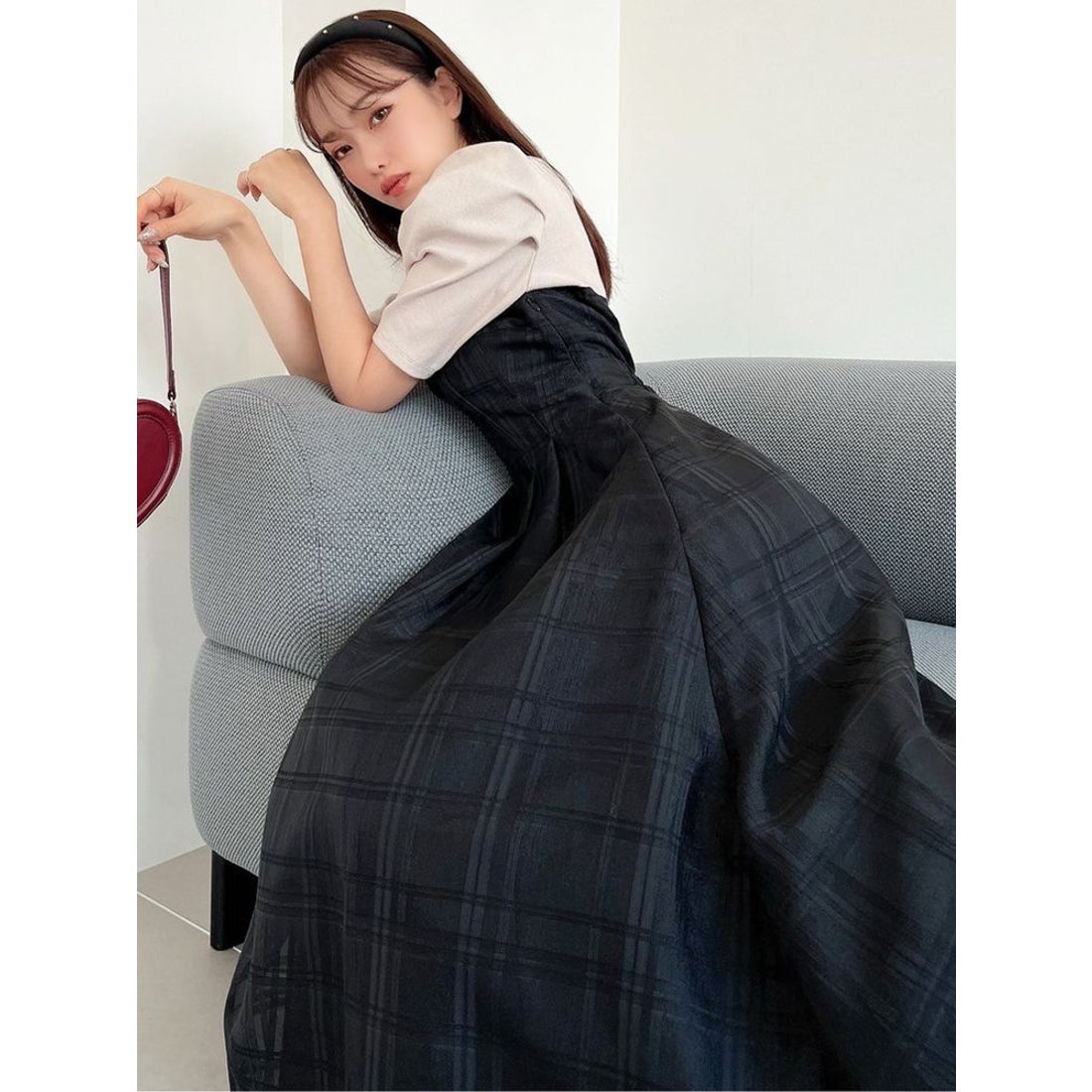 リゼクシー RESEXXY チェックレイヤードフレアワンピース （BLK