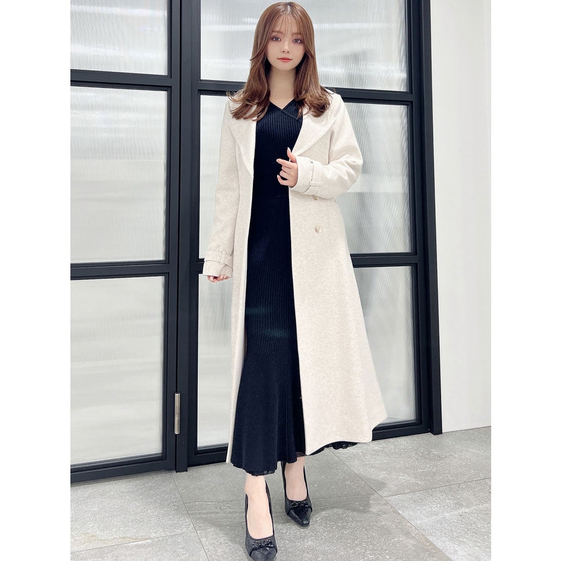 リゼクシー RESEXXY ビッグカラーロングコート （アイボリー