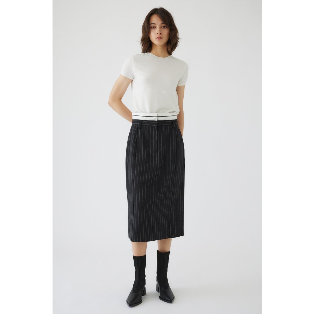 RIM.ARK Double waist middle SK 柄BLK5 -ファッション通販 FASHION WALKER