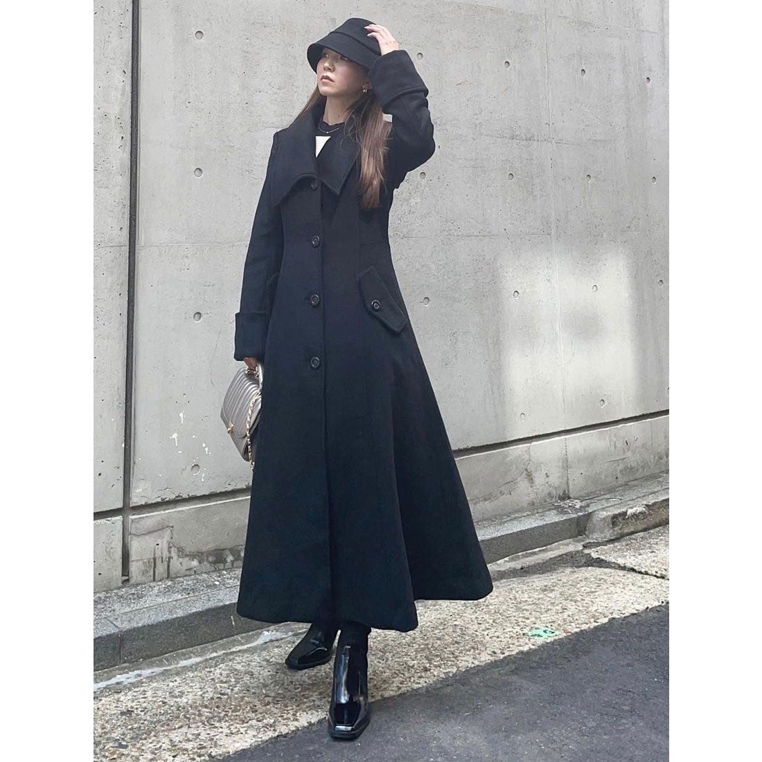 rienda ＃クラシックシンデレララインコート BLK -靴＆ファッション