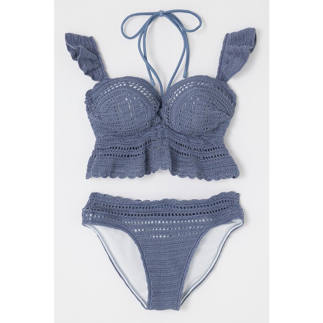 rienda バイカラークロシェバンドゥカップ bikini BLU【返品不可商品