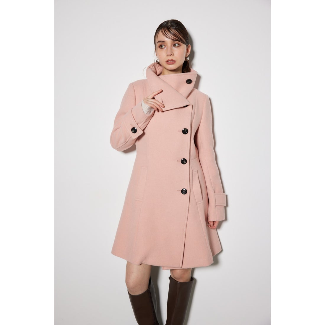 rienda オーバーネックシンデレララインミニコート PNK -靴