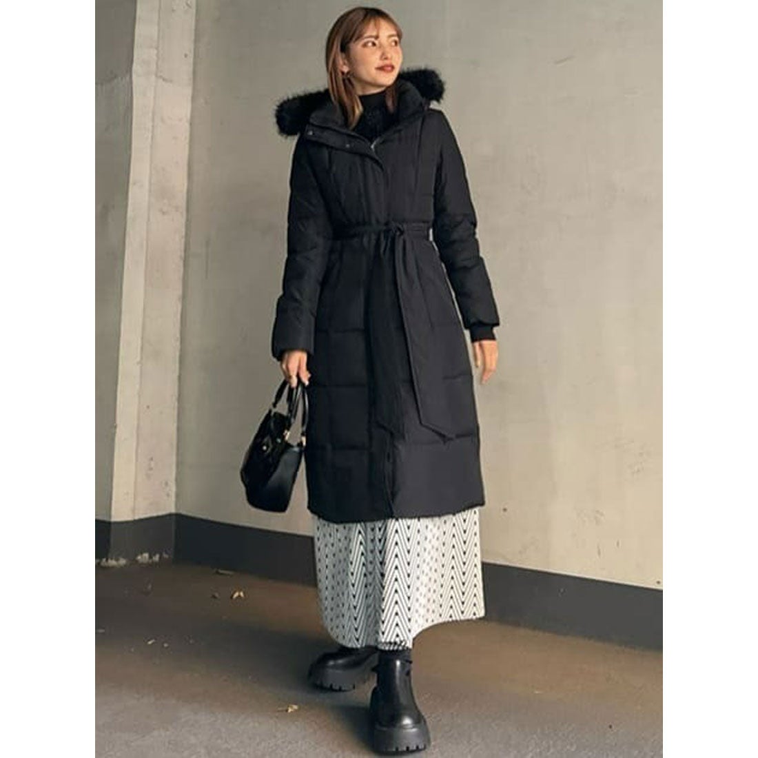 rienda Faux FurミディライトダウンCT BLK -靴＆ファッション通販