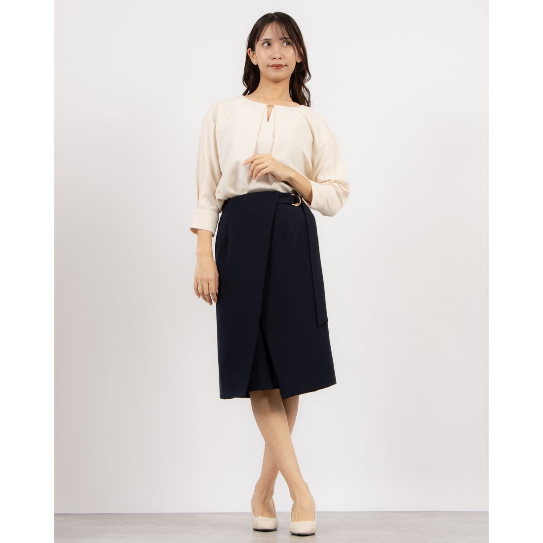 トーナル TONAL タックブラウス×ラップタイトスカートセットアップ