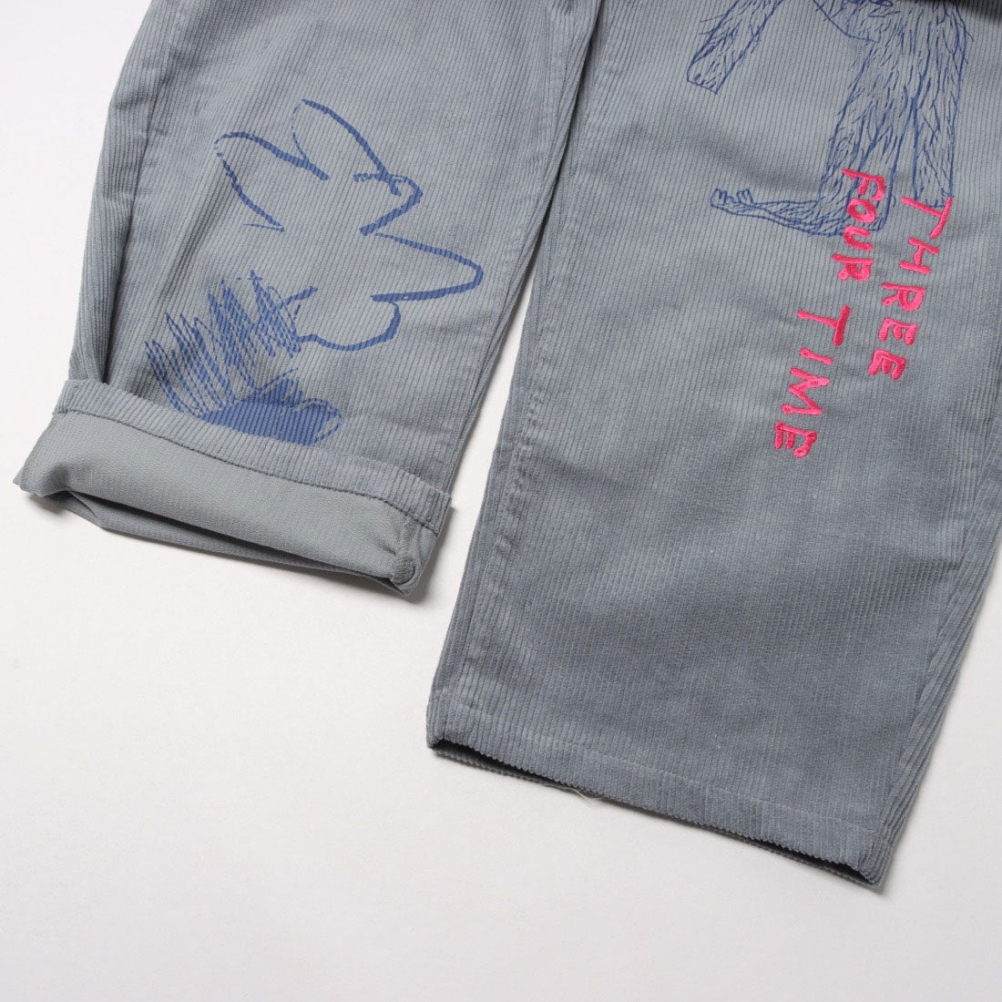 スリーフォータイム Three Four Time 落書き刺繍コーデュロイパンツ