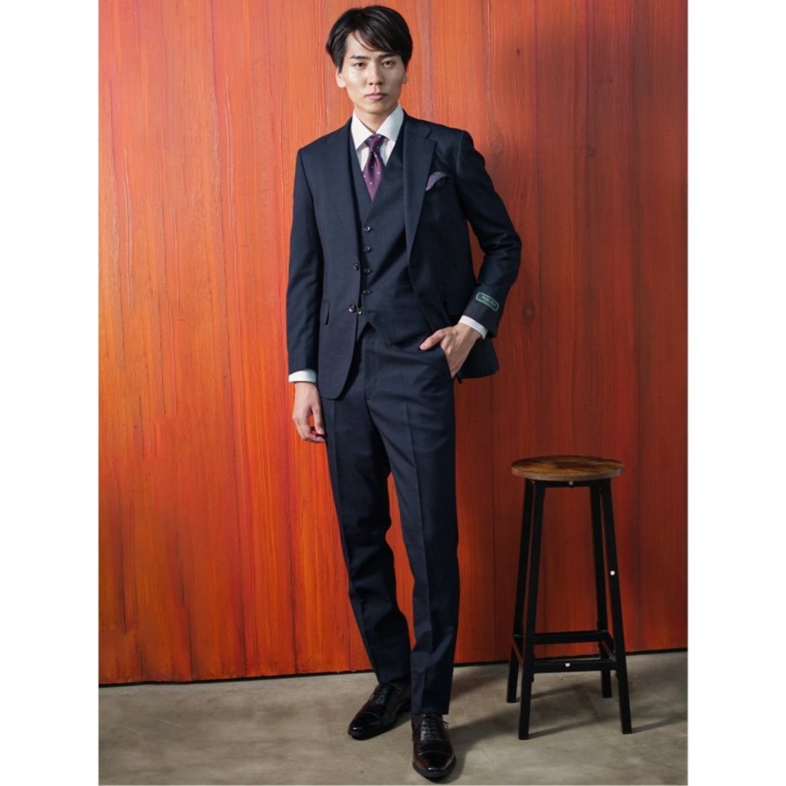 タカキュー TAKA-Q ウール混ストレッチ レギュラーフィット 2ボタン