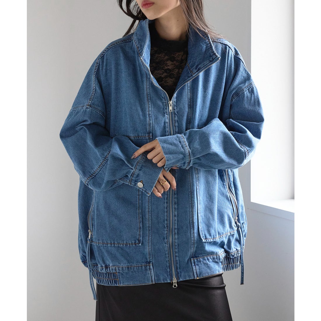 MAISON BREEZE デニム ダブルジップ スタンドカラー ブルゾン アウター