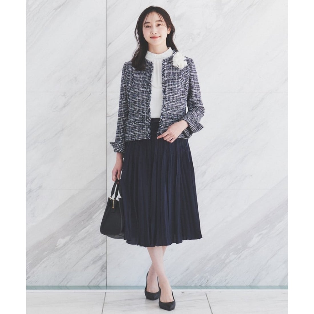 アンタイトル UNTITLED ラメツイードノーカラージャケット （ブルー