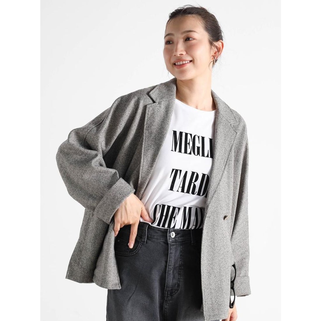 ヴァン Vin ツイードテーラードジャケット （チャコールグレー