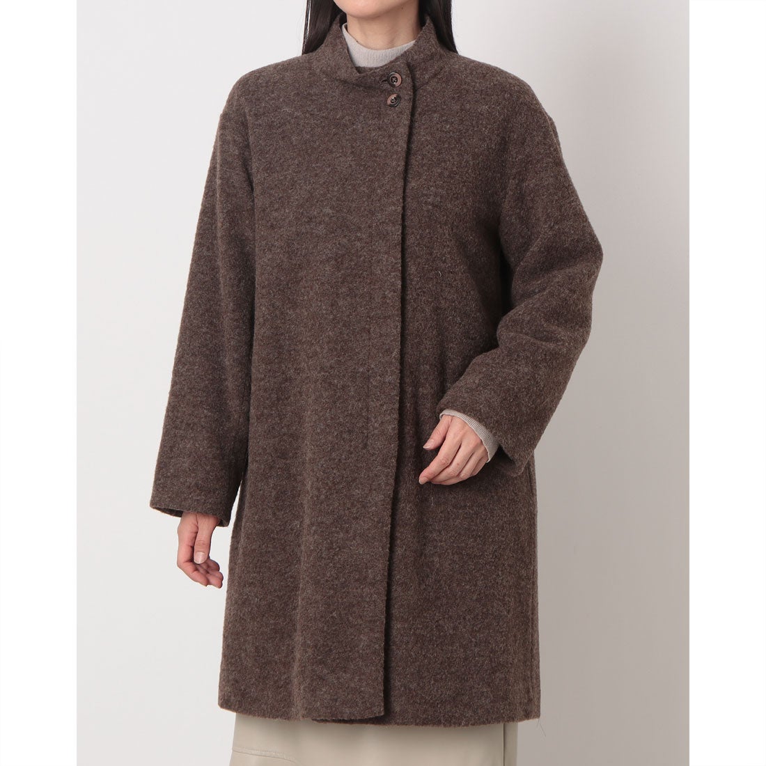 ベスジョーヤ VESGIOIA ウール混スタンドカラーコート （ブラウン