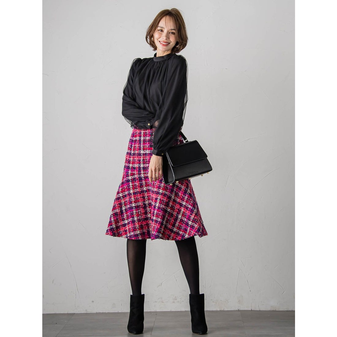 ビアッジョブルー Viaggio Blu TOURNIERチェックスカート （ピンク系