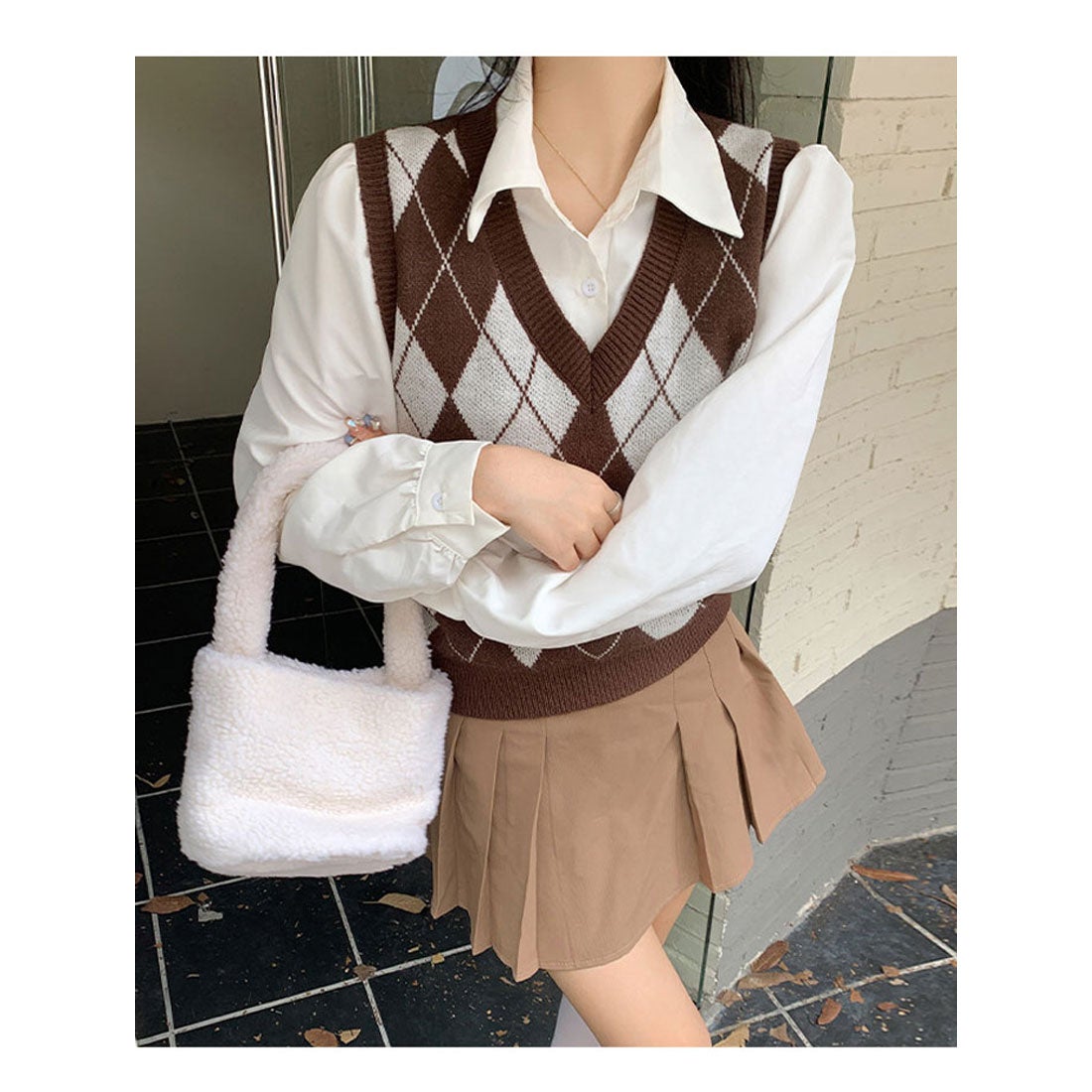 ビビッドレディ VIVIDLADY アーガイル柄vネックニットベスト