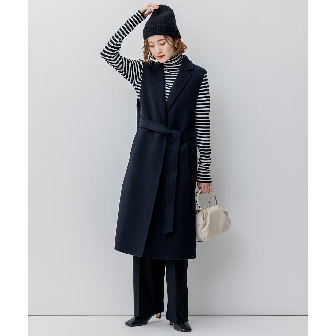 23区 ウールリバー ロング ジレ （ブラック系） -ファッション通販