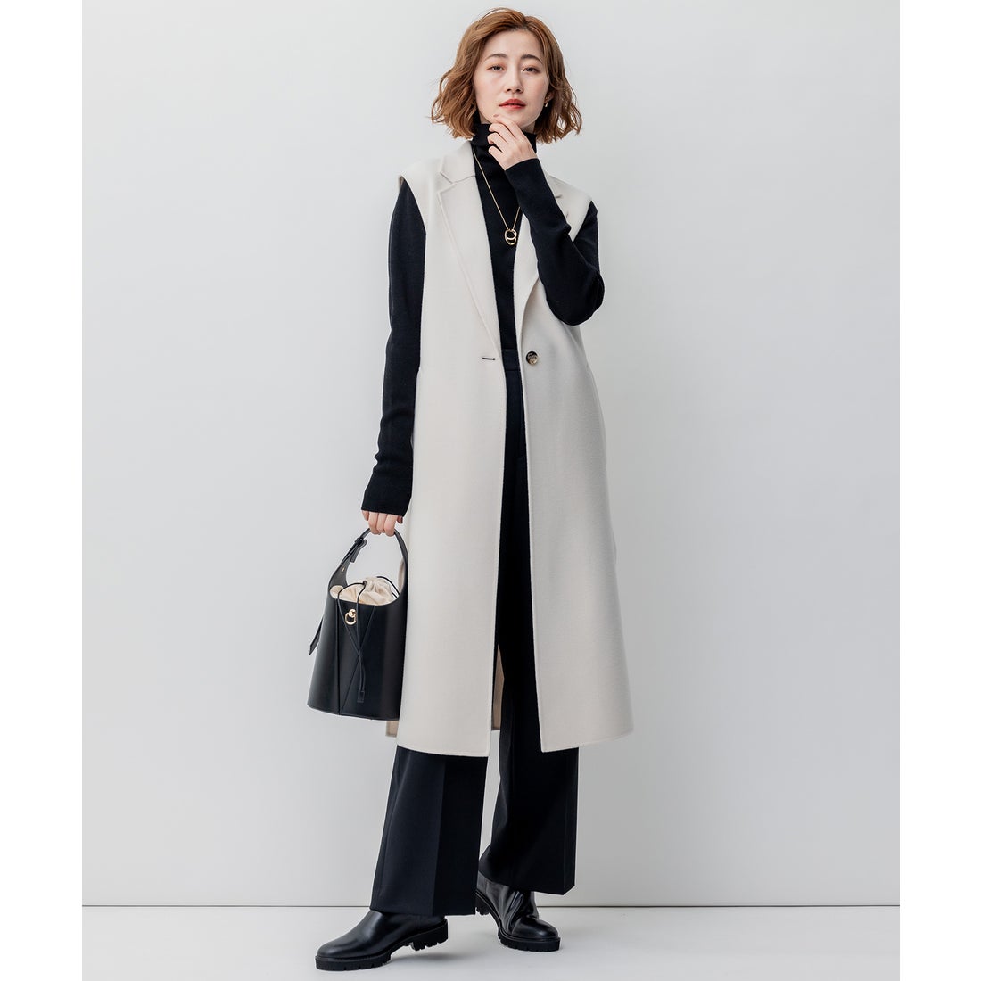 23区 ウールリバー ロング ジレ （ブラック系） -ファッション通販