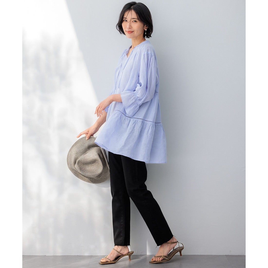 23区 【洗える】LIBECOリネン ティアード チュニック ブラウス