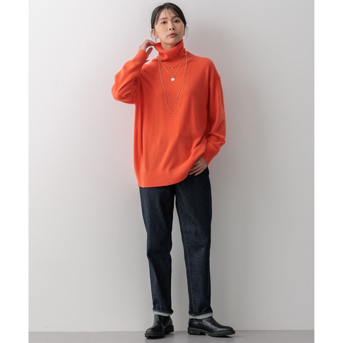 23区 【洗える】ピュアカシミヤ タートルネック ニット （オレンジ系